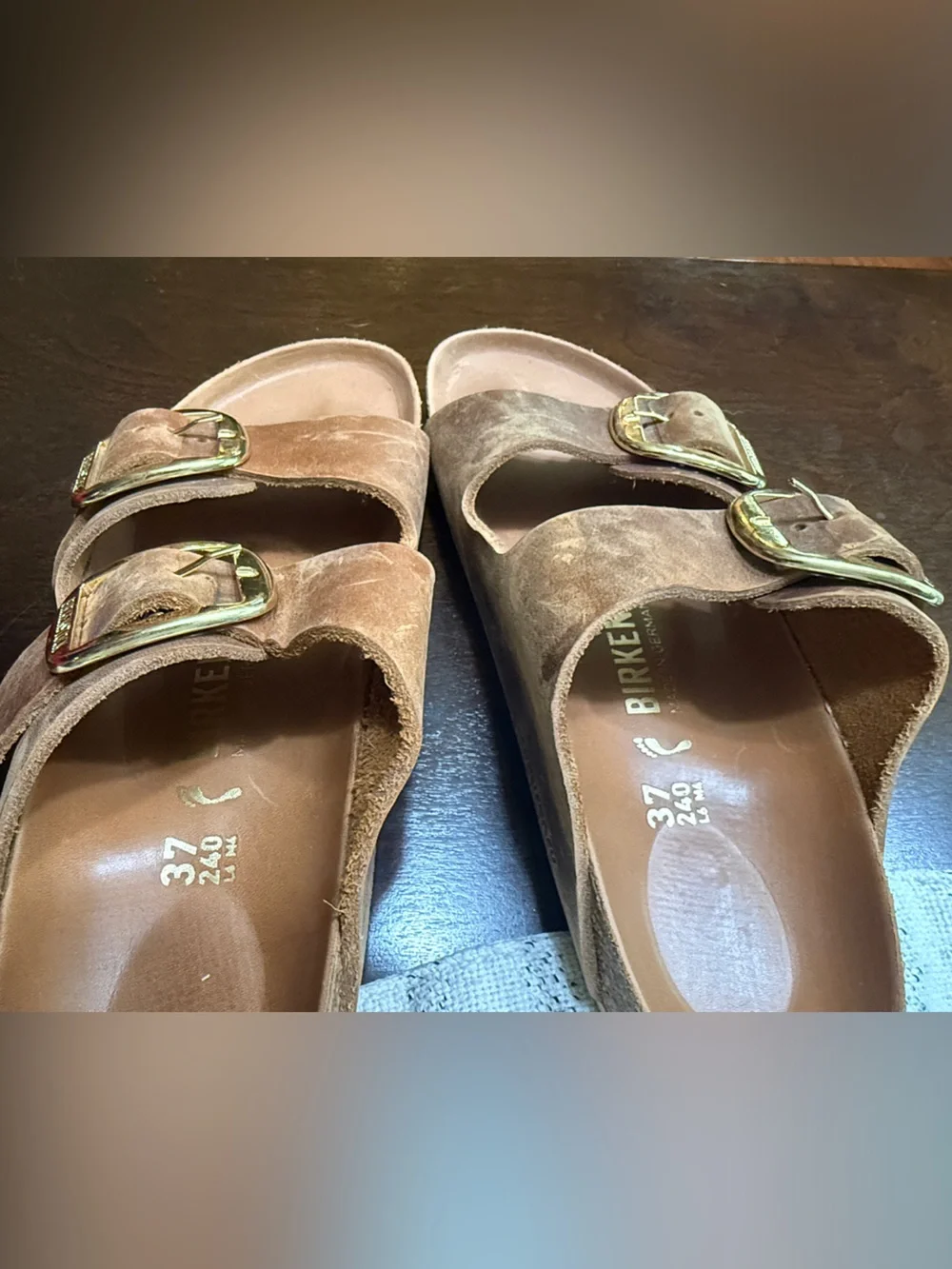 Birkenstock Cognac Brown Suede Double-Buckle Sandals
